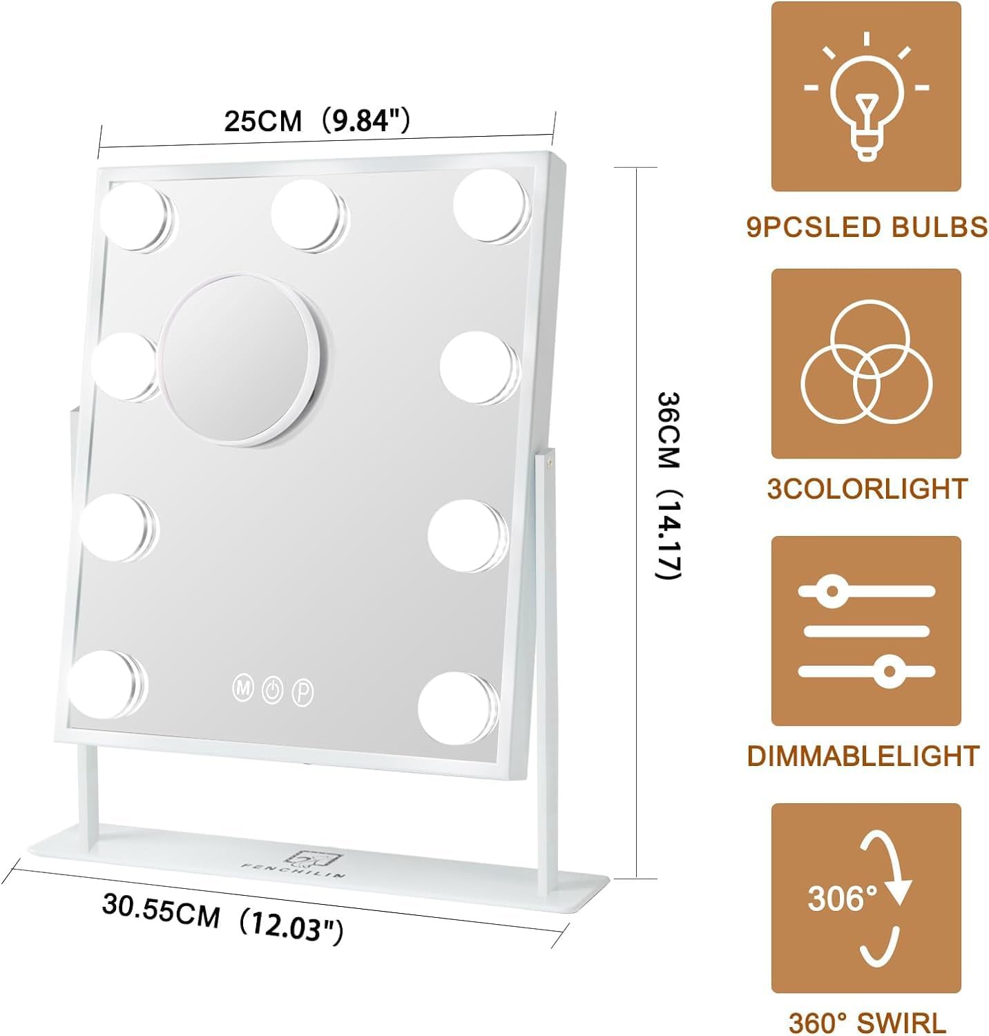 Fenchilín: espejo de vanidad 12x14 con iluminación ajustable para cualquier hora.