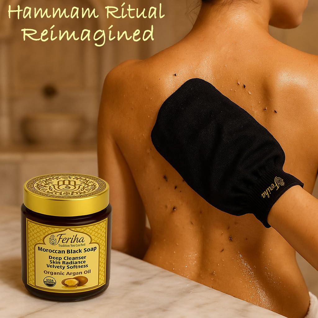 FERIHA jabón negro beldi, exfoliación profunda para limpiar poros.