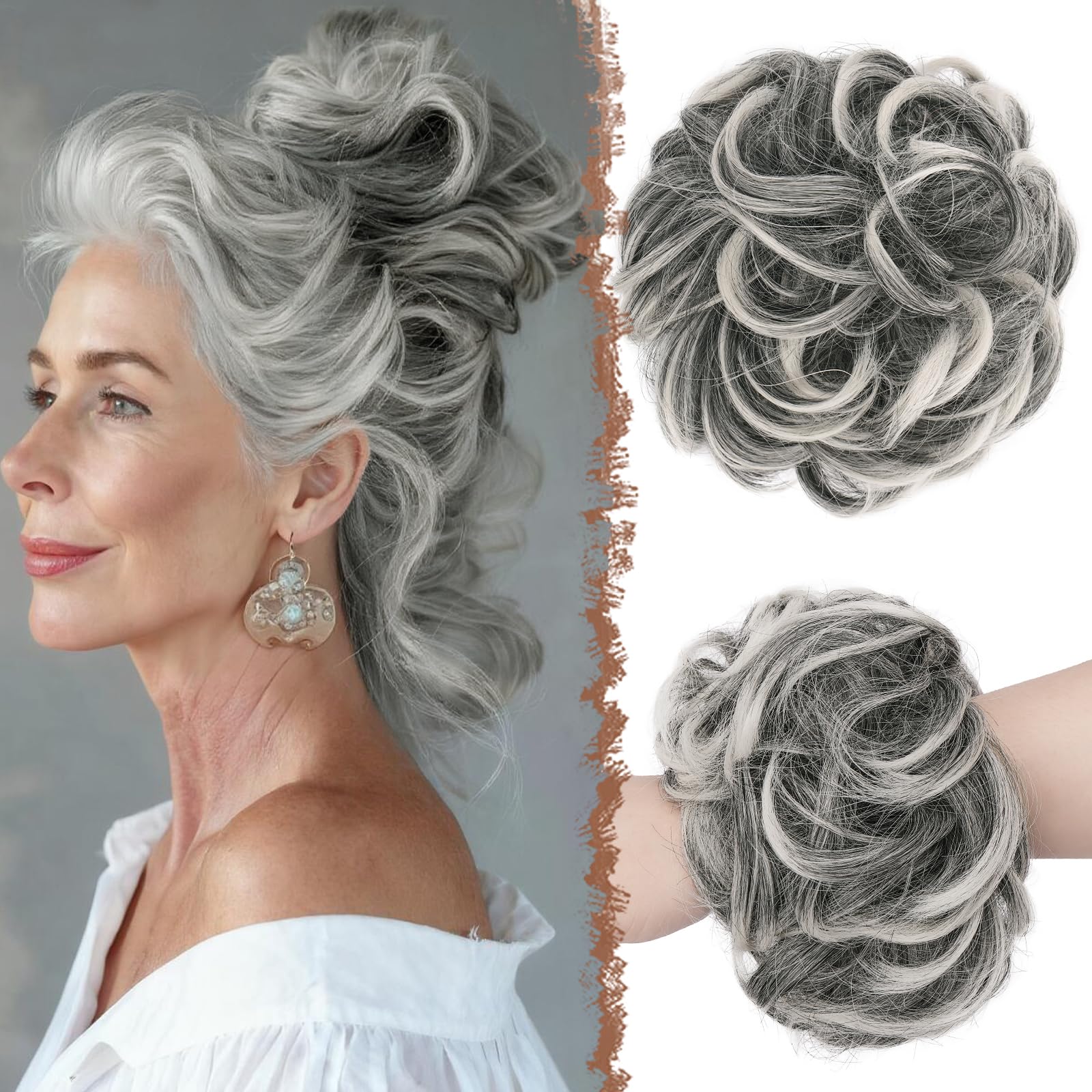 FESHFEN moño desordenado grande con textura natural y volumen