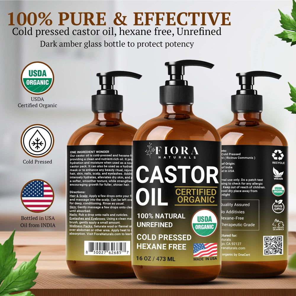 Fiora Naturals aceite de ricino USDA certificado, pureza garantizada