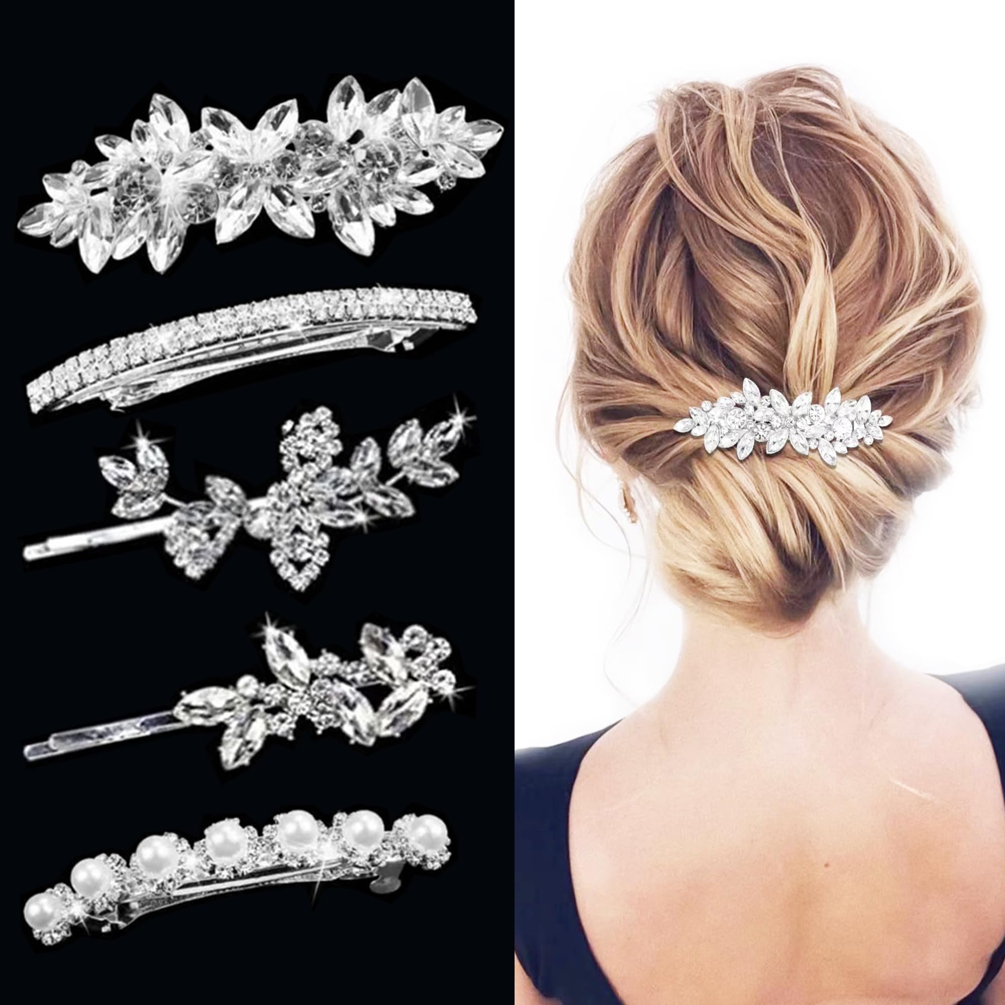 Pinza de cabello Fireach con cristales brillantes, ideal para peinados elegantes.