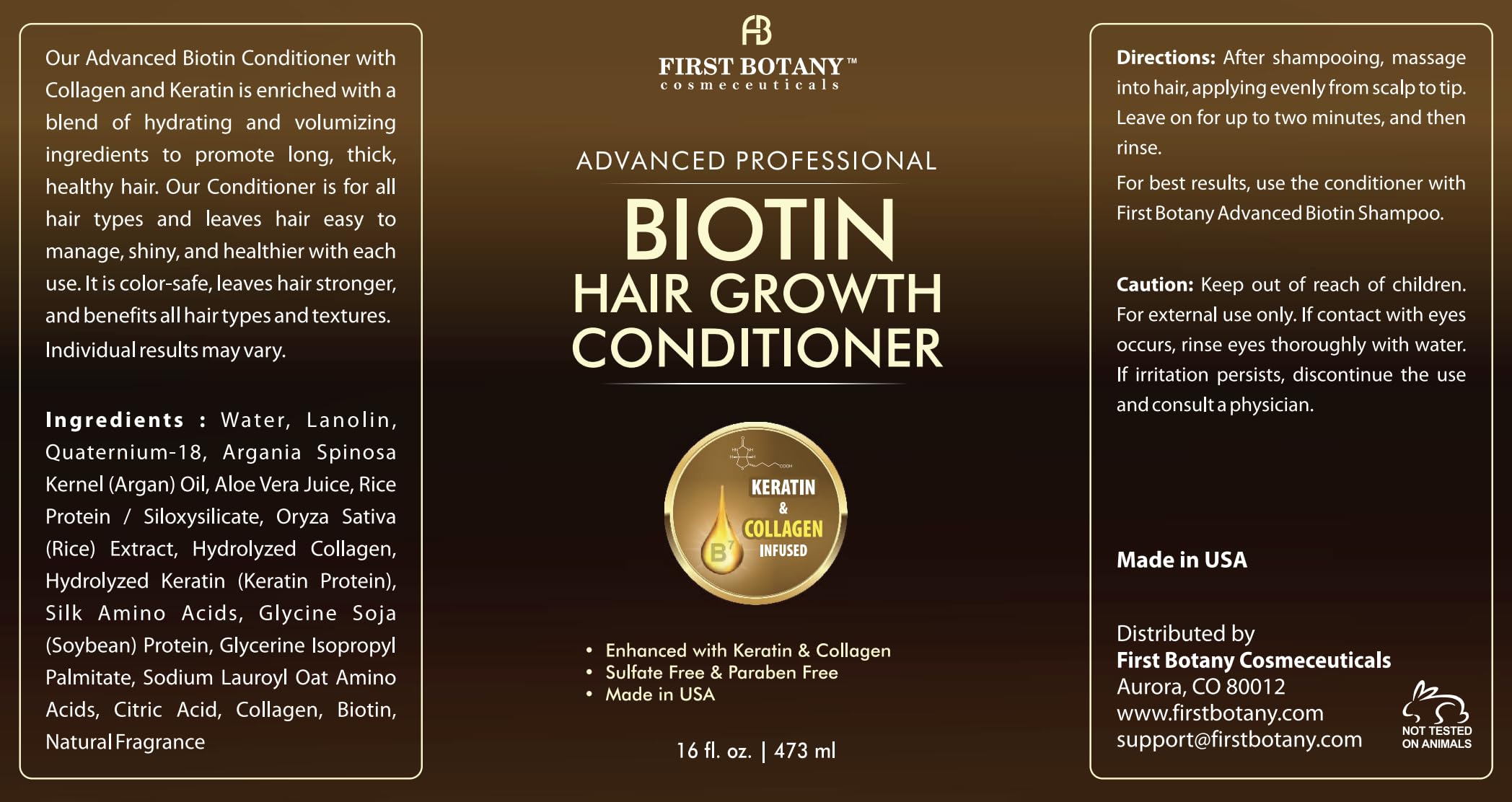 First Botany Biotina, uso diario, cabello más manejable y resistente.