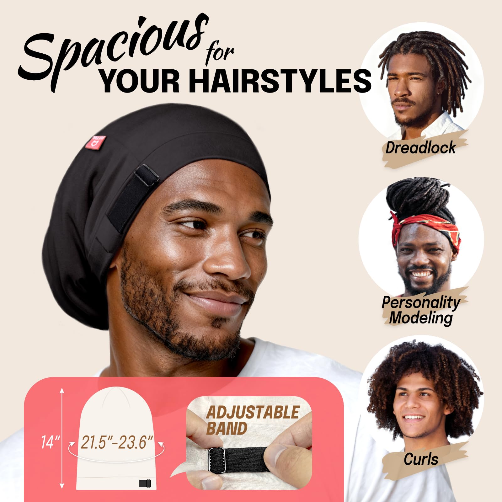 Bonete satin Fittia para dreadlocks largos mantiene el peinado.