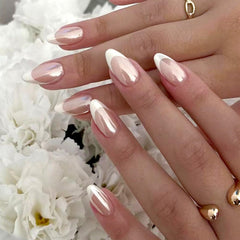 FJSMTOPL uñas almendra francesas con diseño, ideal para looks elegantes y duraderos.