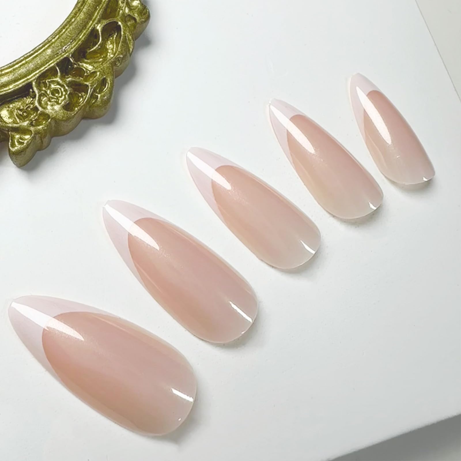 FJSMTOPL uñas francesas brillantes, acabado claro y elegante para uso diario.