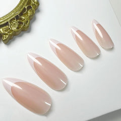 FJSMTOPL uñas francesas brillantes, acabado claro y elegante para uso diario.
