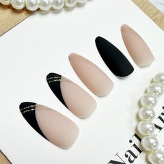 Uñas FJSMTOPl Halloween con punta francesa, ideal para fiestas y fotos.