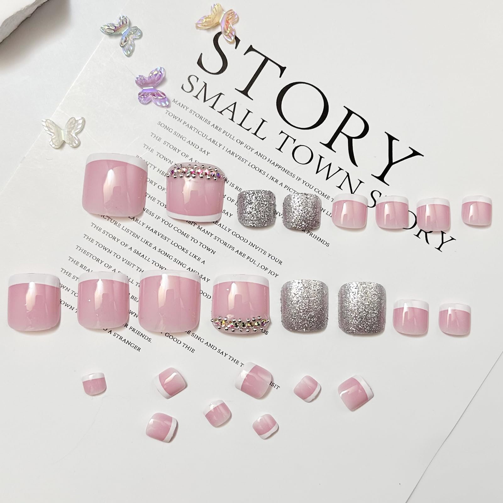 FJSMTOPl uñas pie con cristales para look glamuroso