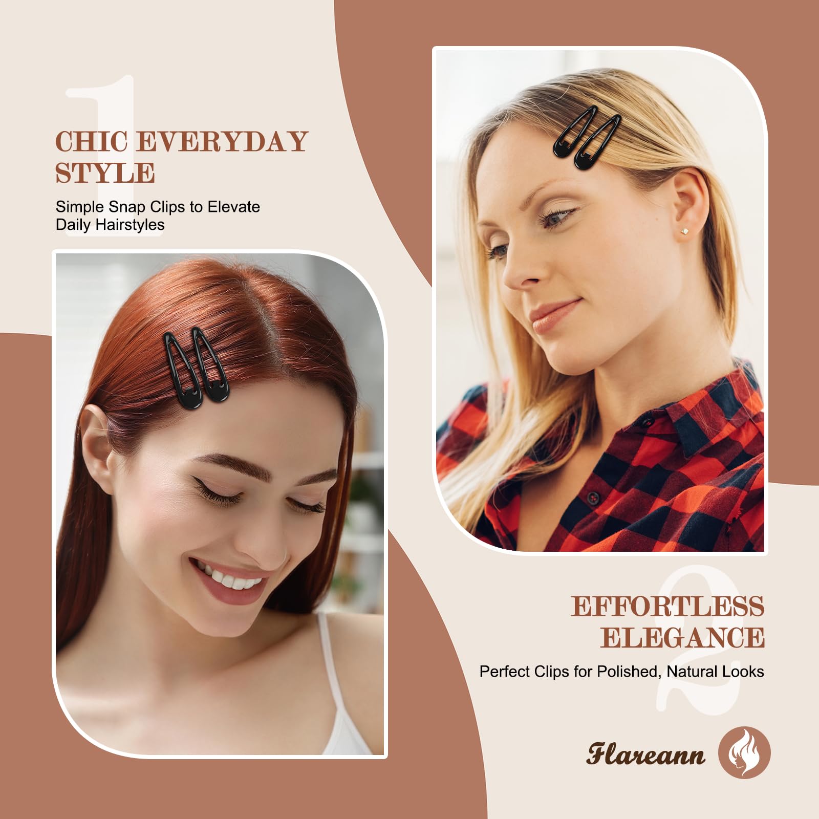 FLAREANN clip cabello antideslizante negro, perfecto para sujetar flequillos y capas.
