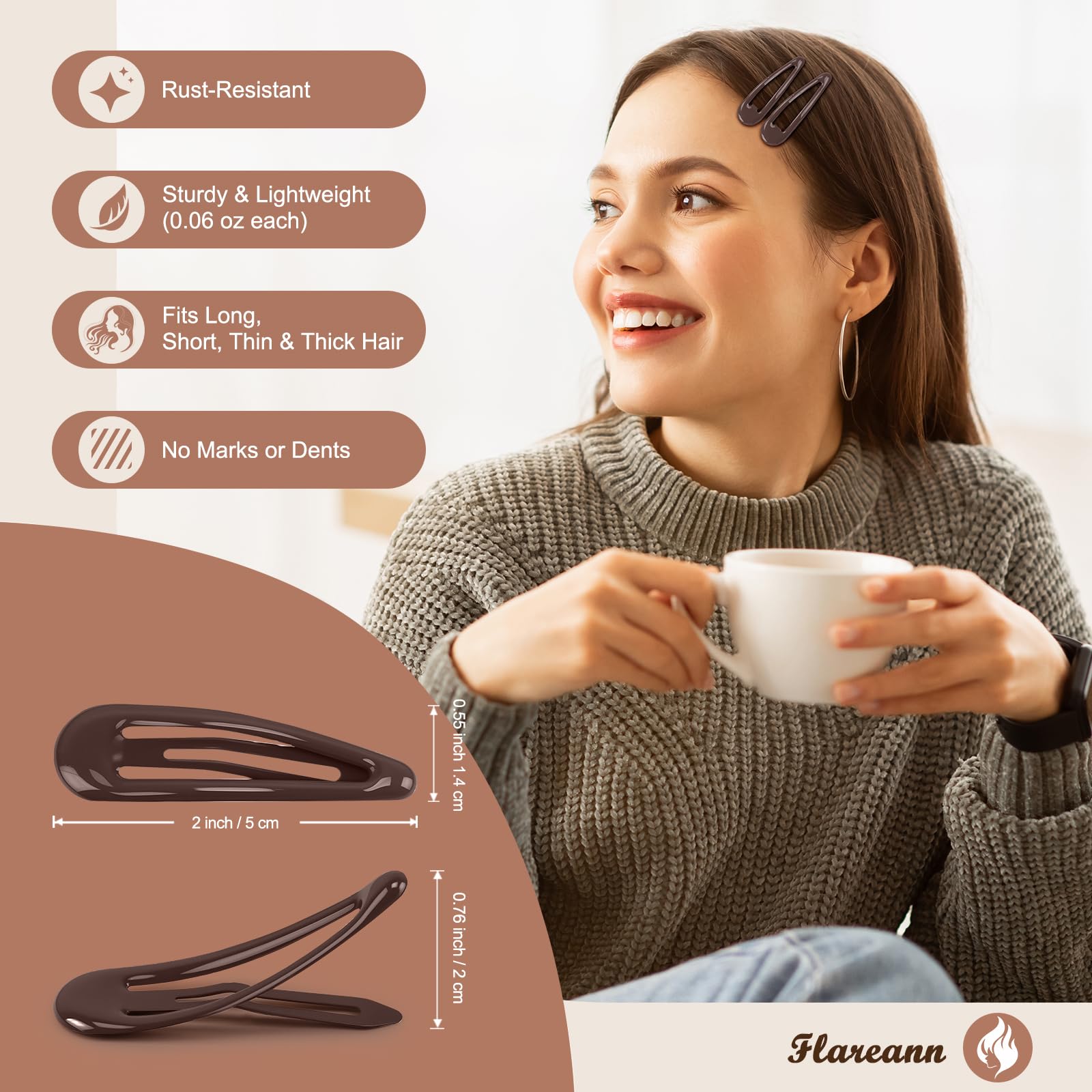 FLAREANN pinza cabello marrón para estilo diario cómodo y ligero