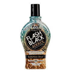 Botella Flash Black European Gold 4000X, bronceado interior uniforme y dorado.
