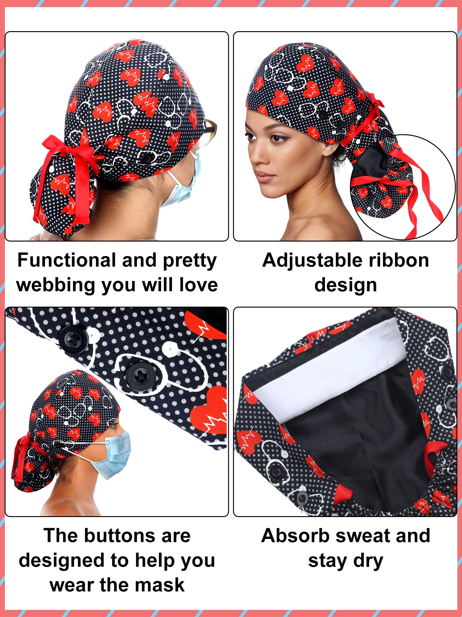 Gorro quirúrgico Floraltop con diseño de coleta y ajuste para diferentes melenas.