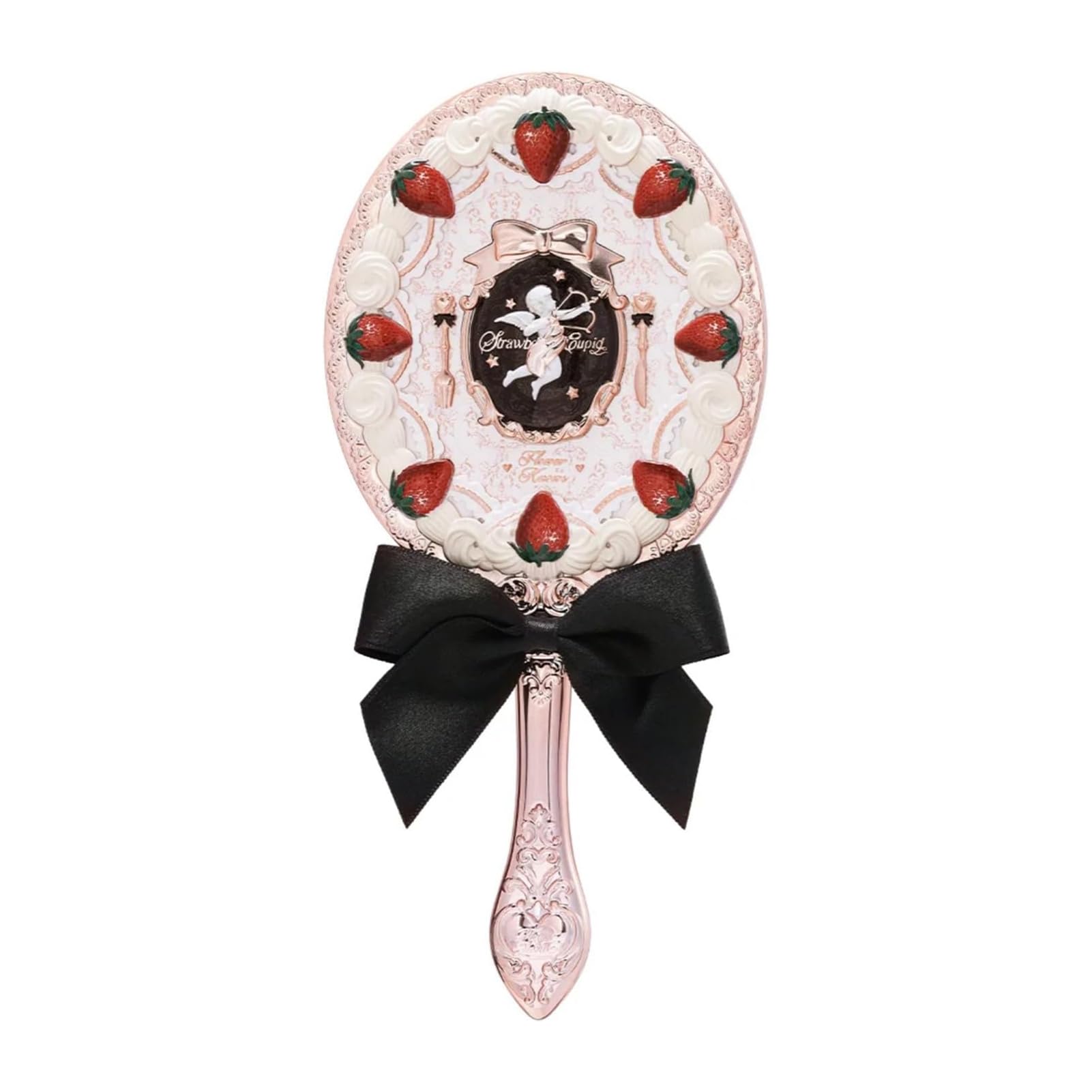 Flower Knows espejo-de-mano vintage con motivo fresa y cupido, ideal para arreglarse con estilo.