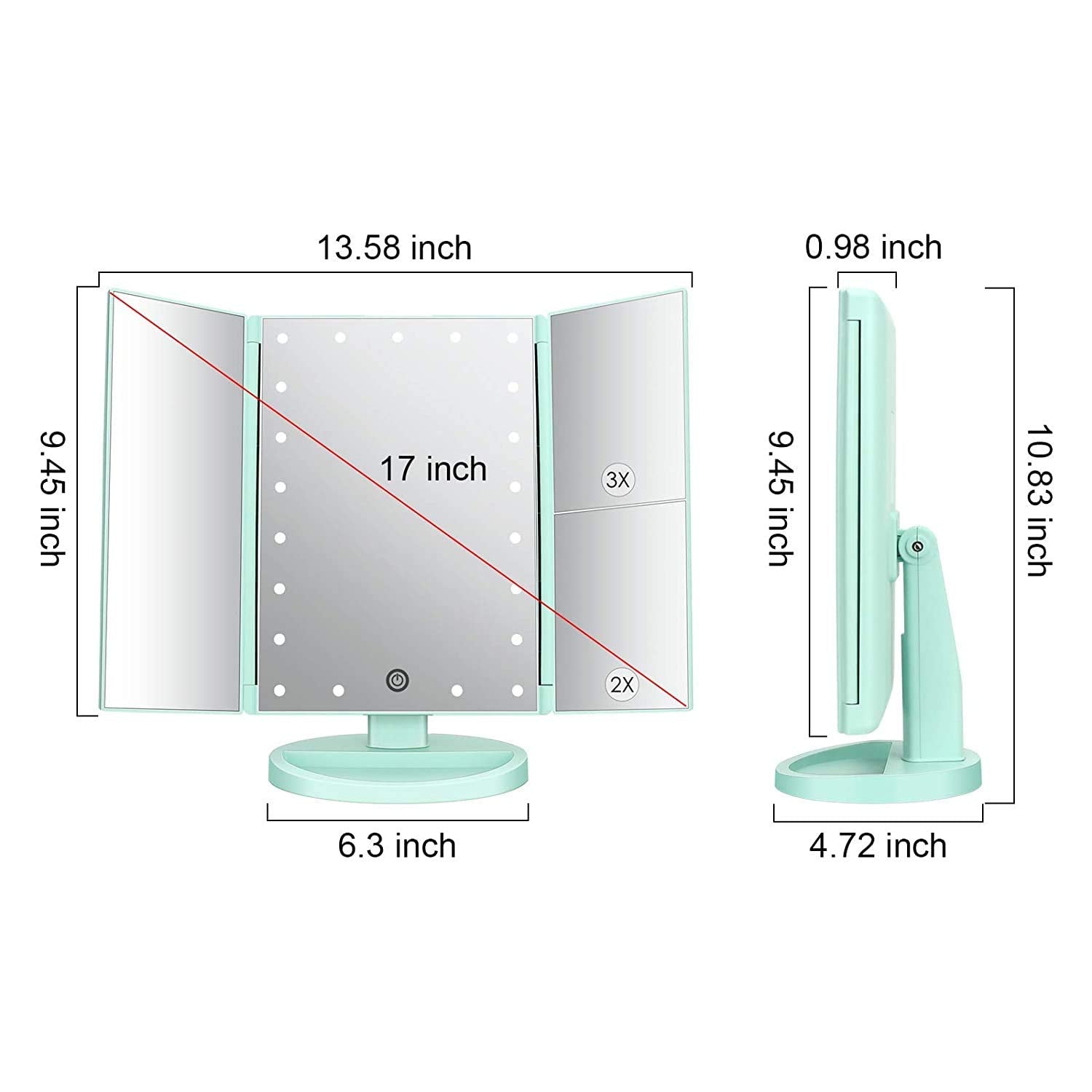 Flymiro espejo trifold 3x para ver piel y párpados de cerca