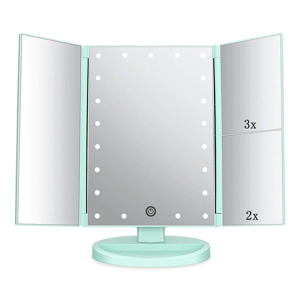 Flymiro espejo trifold con luz frontal para maquillaje detallado