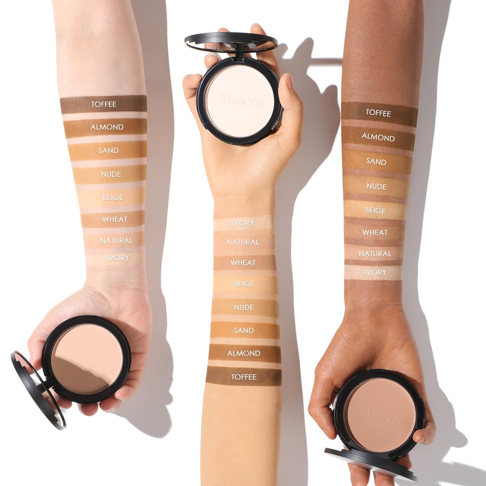 FOCALLURE Flawless pressed powder used on bare skin or foundation