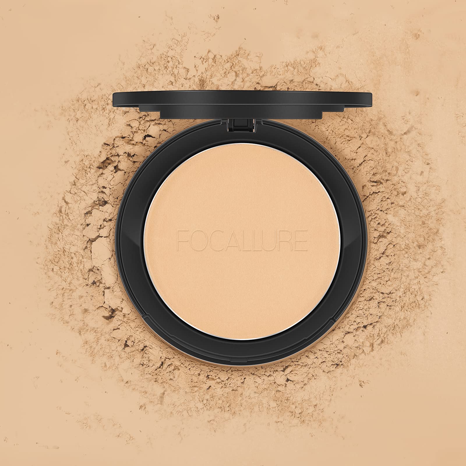 FOCALLURE polvo compacto presionado beige, efecto sin transferencia para fotos.