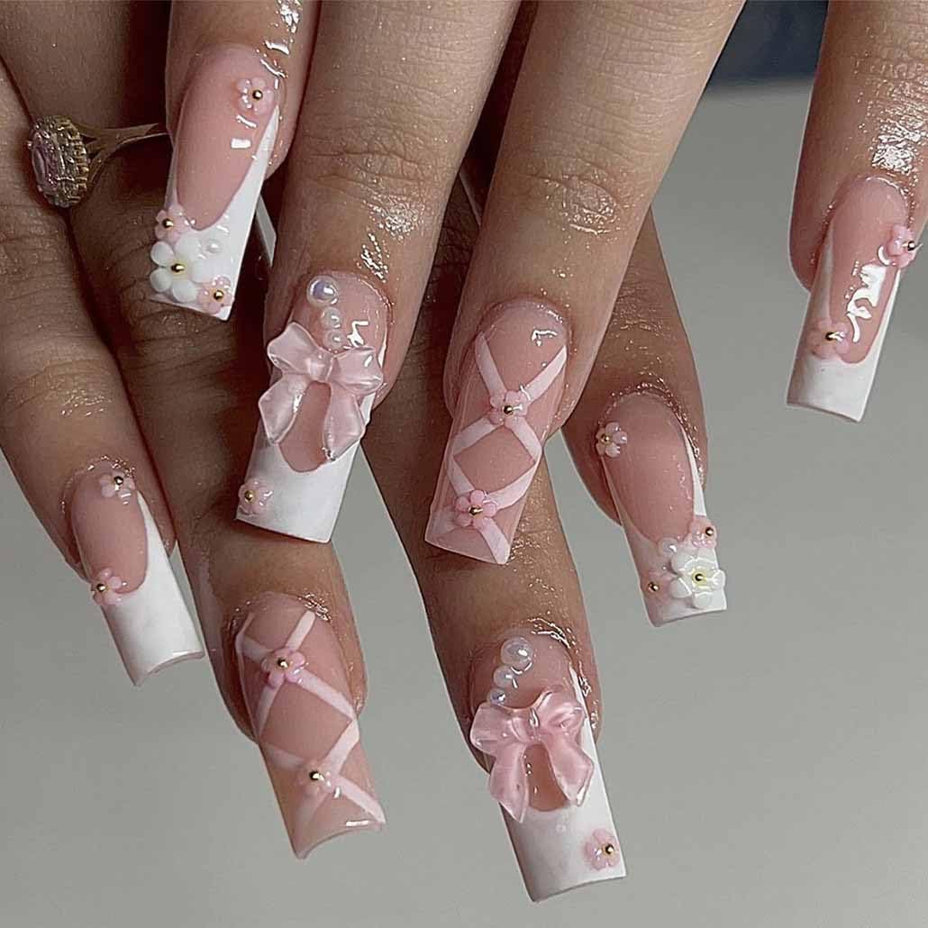 foccna uñas pegables medias largas, acabado rosado brillante para un aspecto duradero.