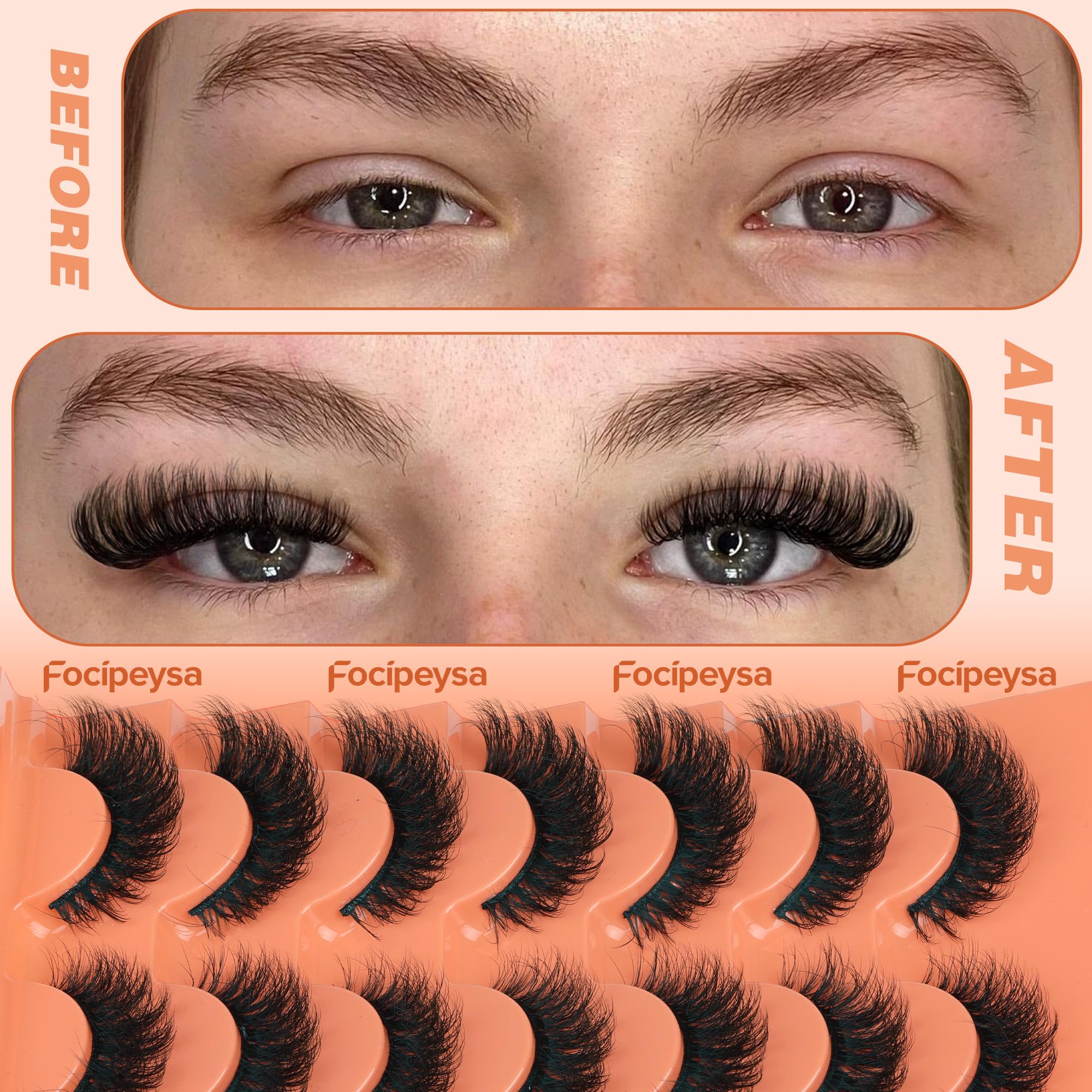 Pestañas Focipeysa 16mm, efecto ojo de gata para estilos dramáticos.