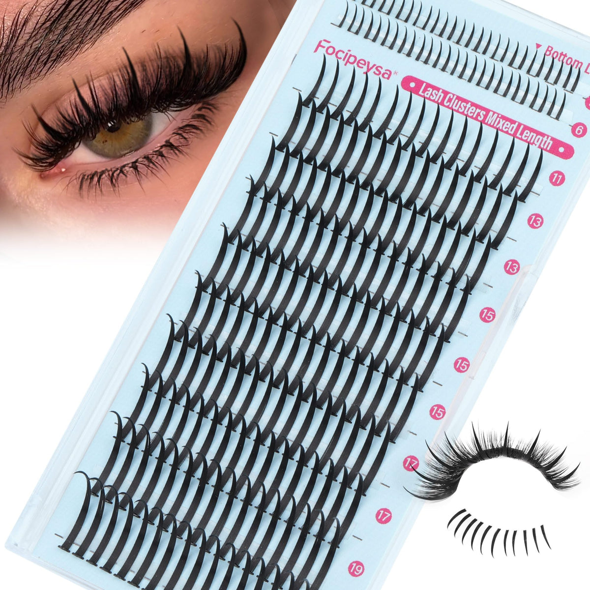 Pestañas Focipeysa spike lash clusters 11-21mm para un look dramático hecho en casa