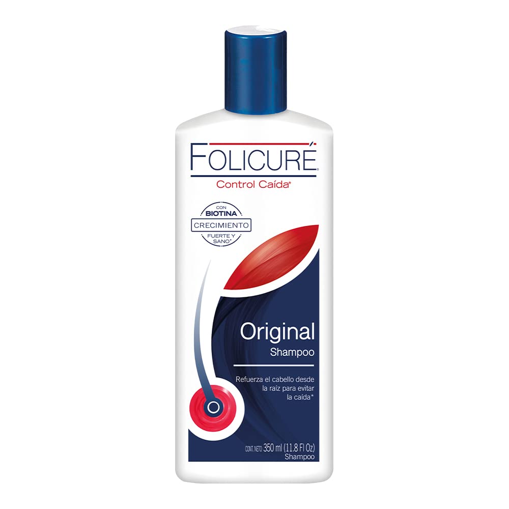 Folicure Shampoo bote frontal, limpieza suave del cuero cabelludo y brillo.