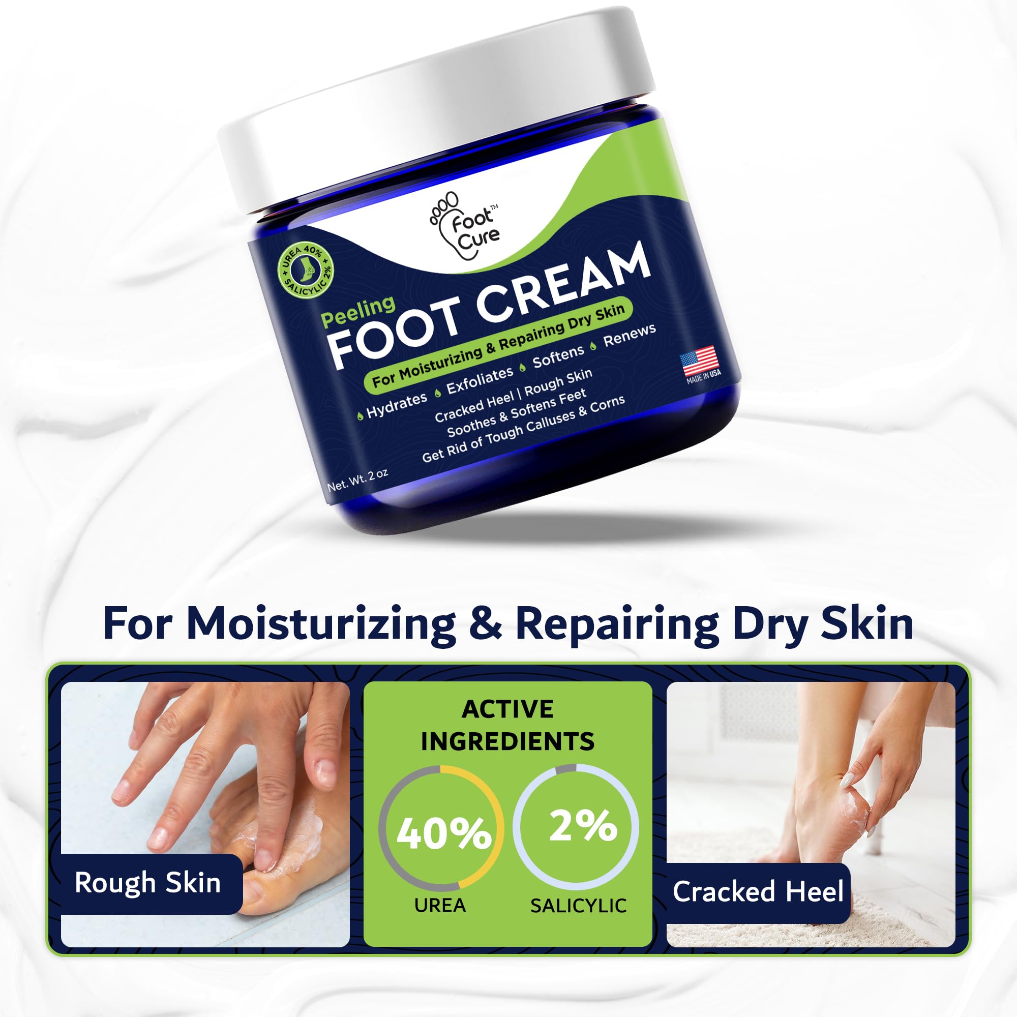 FOOT CURE Crema de Pies, piel suave tras la aplicación en los pies.