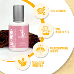 Forabeli Primer Adhesion Mejorada fortalece la conexión entre pestañas naturales y extensiones.