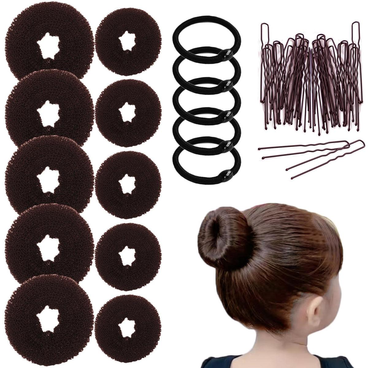 FORESRUM Conjunto Donut Bun Marrón para peinados rápidos y pulidos