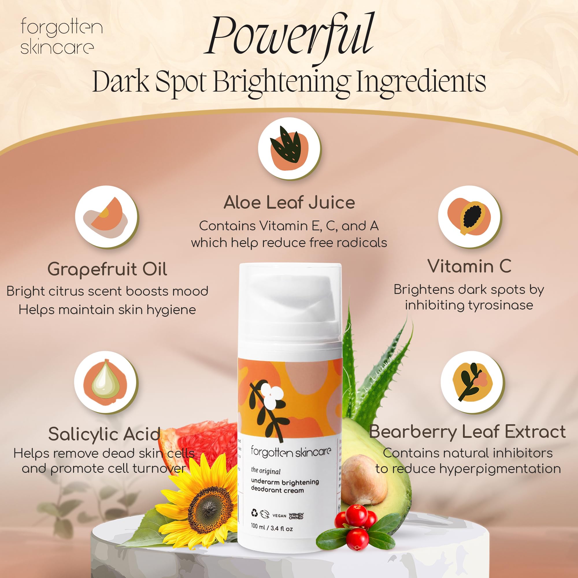 Forgotten Skincare axilas-bearberry: extracto natural para tono más uniforme.