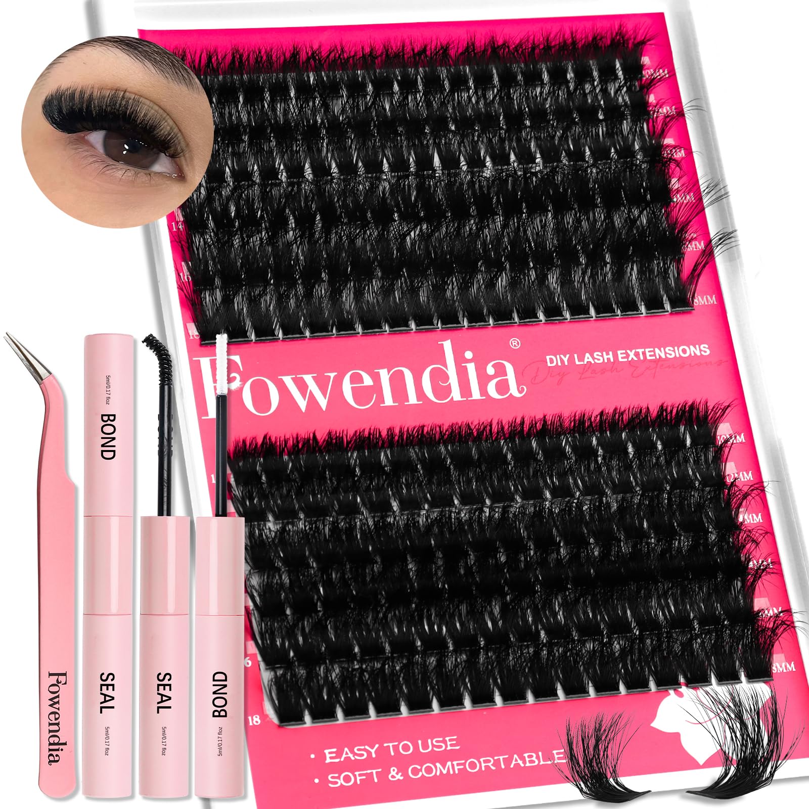 Pestañas clúster esponjosas Fowendia para un look natural y volumen suave.