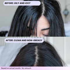 FoxyBae Turned Up dry shampoo oil absorption at roots for a clean, refreshed look.