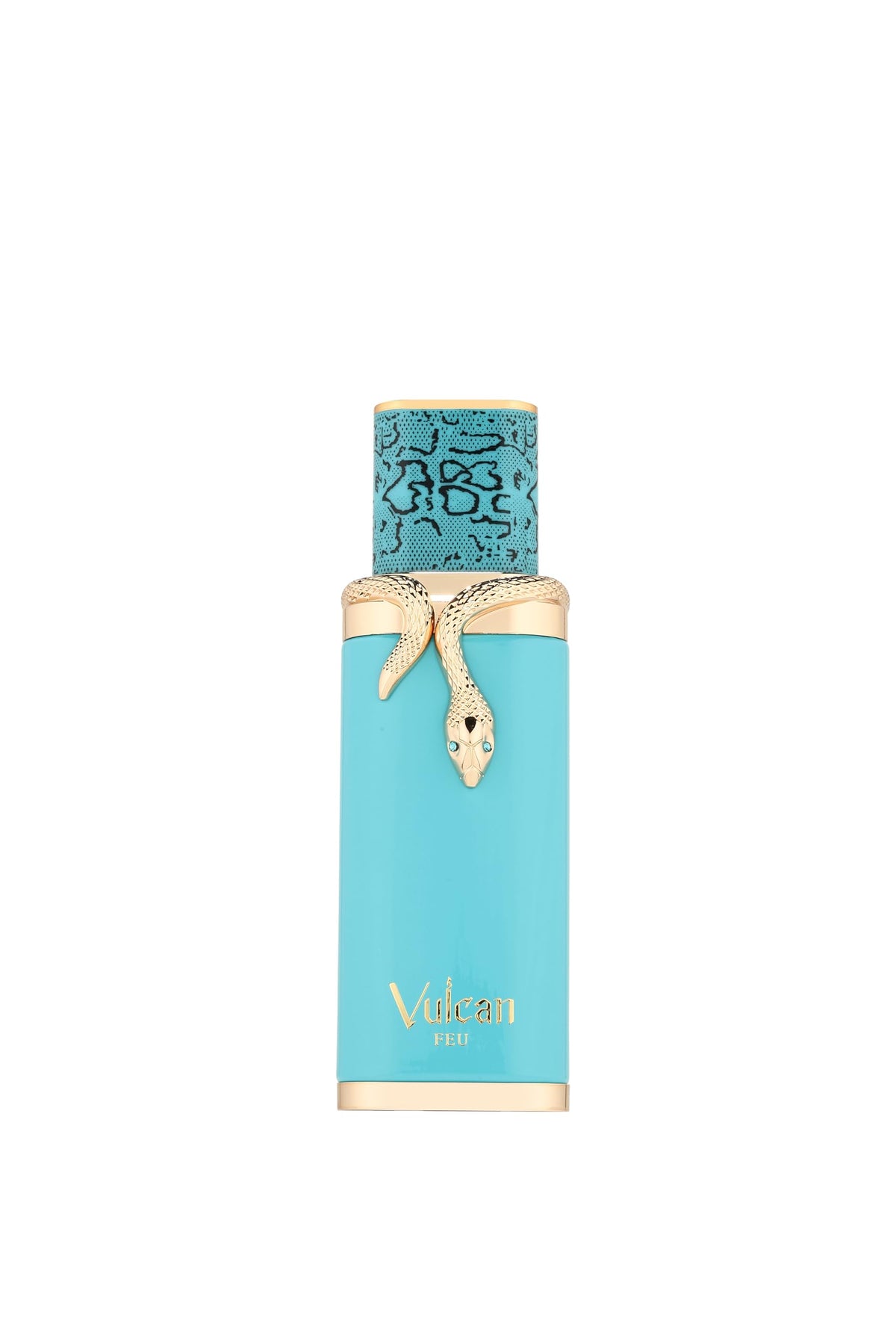 Fragrance World Vulcan Feu: primer plano de la botella, ideal para uso nocturno.