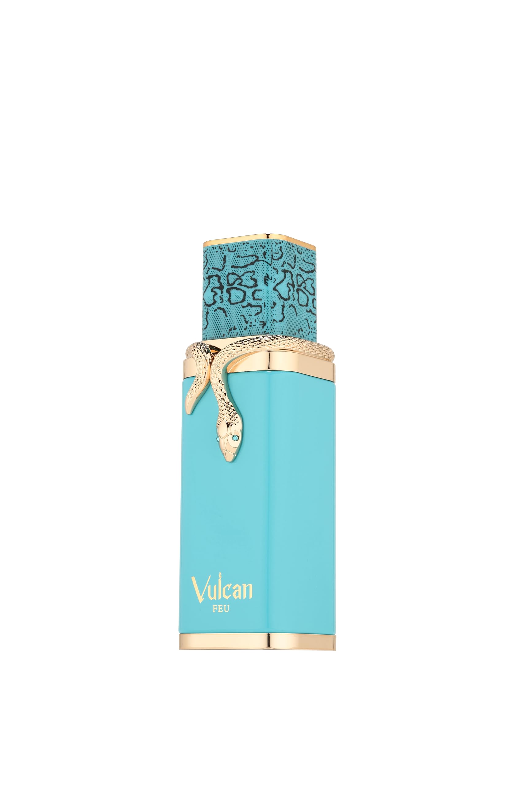 Fragrance World Vulcan Feu: botella en escena nocturna, ideal para veladas.