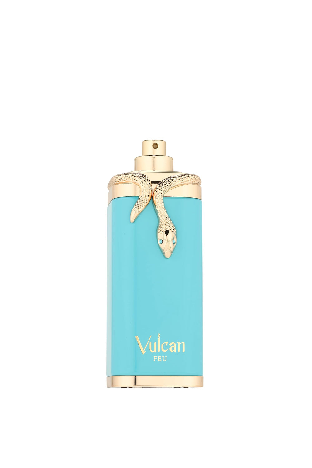 Fragrance World Vulcan Feu: líquido ámbar dentro del frasco, nota de cacao destacada.