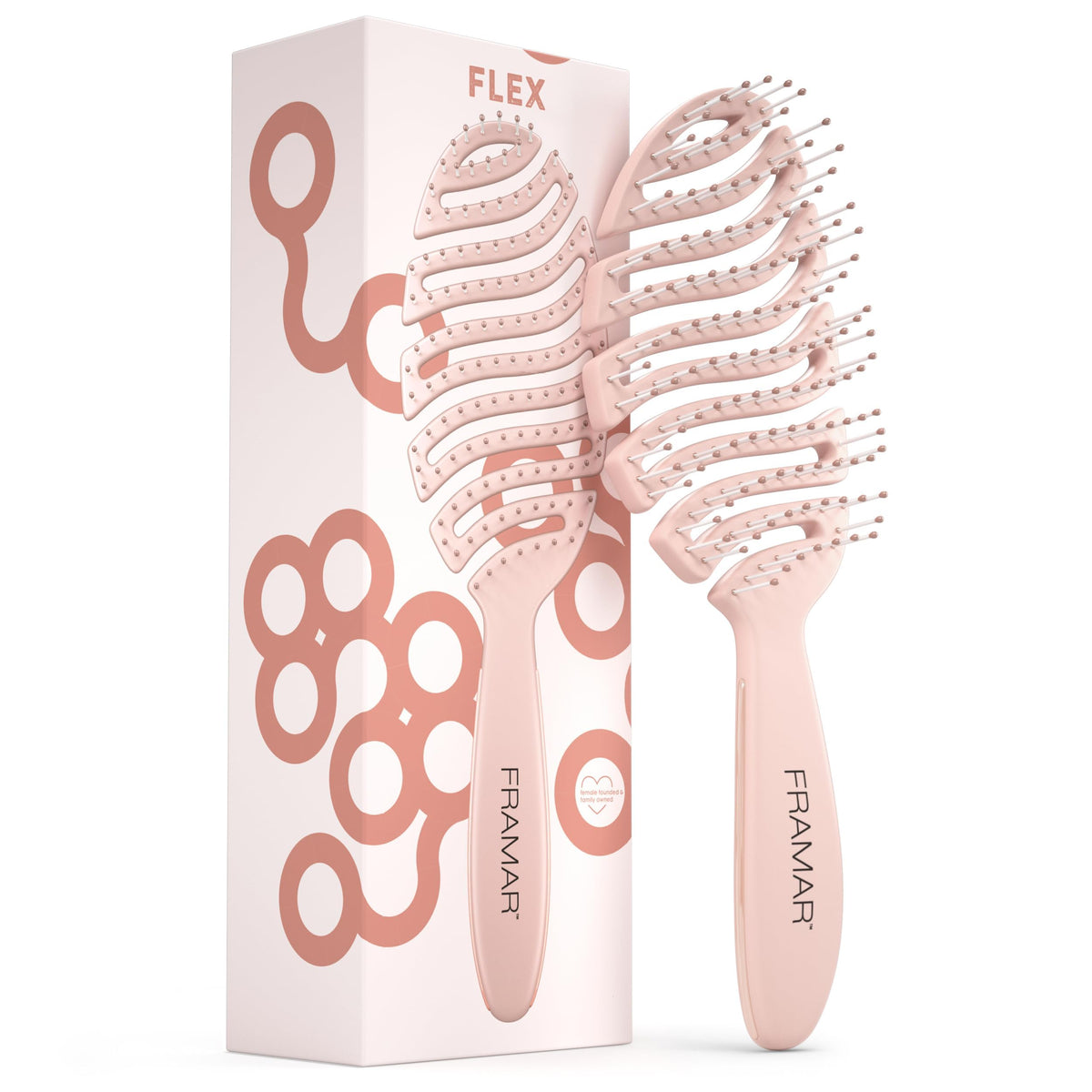 Framar cepillo ventilado rosa para mujer, diseño que facilita un peinado rápido sin daño.