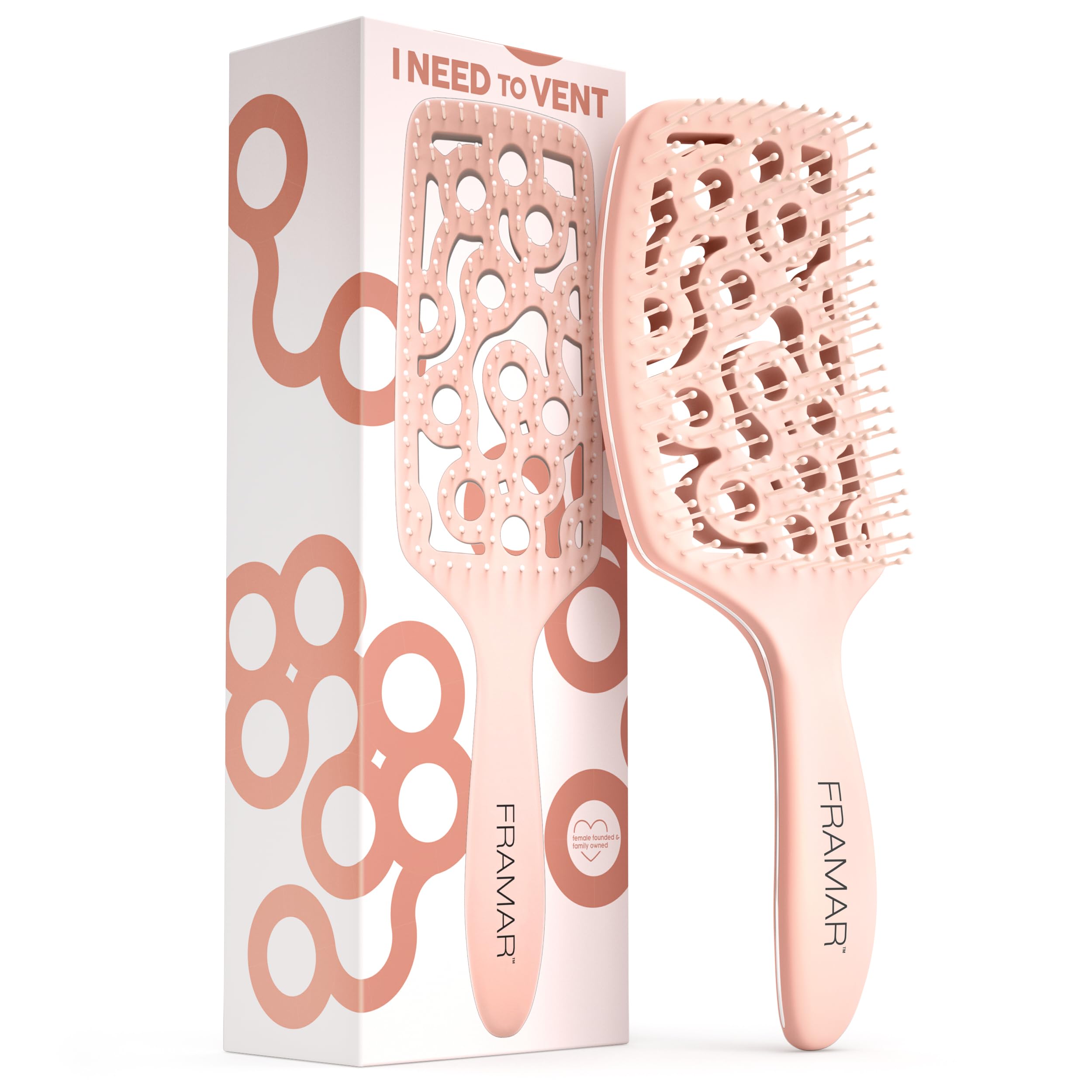 FRAMAR cepillo ventilado curvo para secado rápido y suave del cabello.