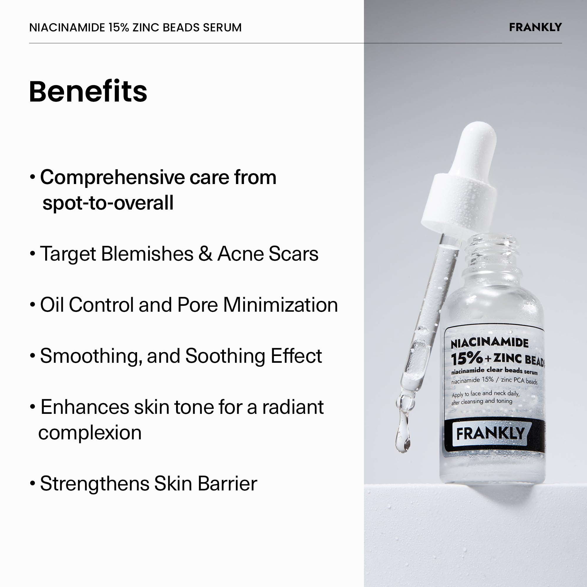 FRANKLY Niacinamida 15% + Zinc, cuidado diario sin grasa
