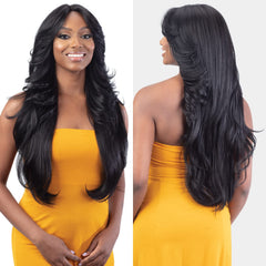 Freetress HD Lace Front Wig Bombshell en plano lateral, acabado natural y ligero