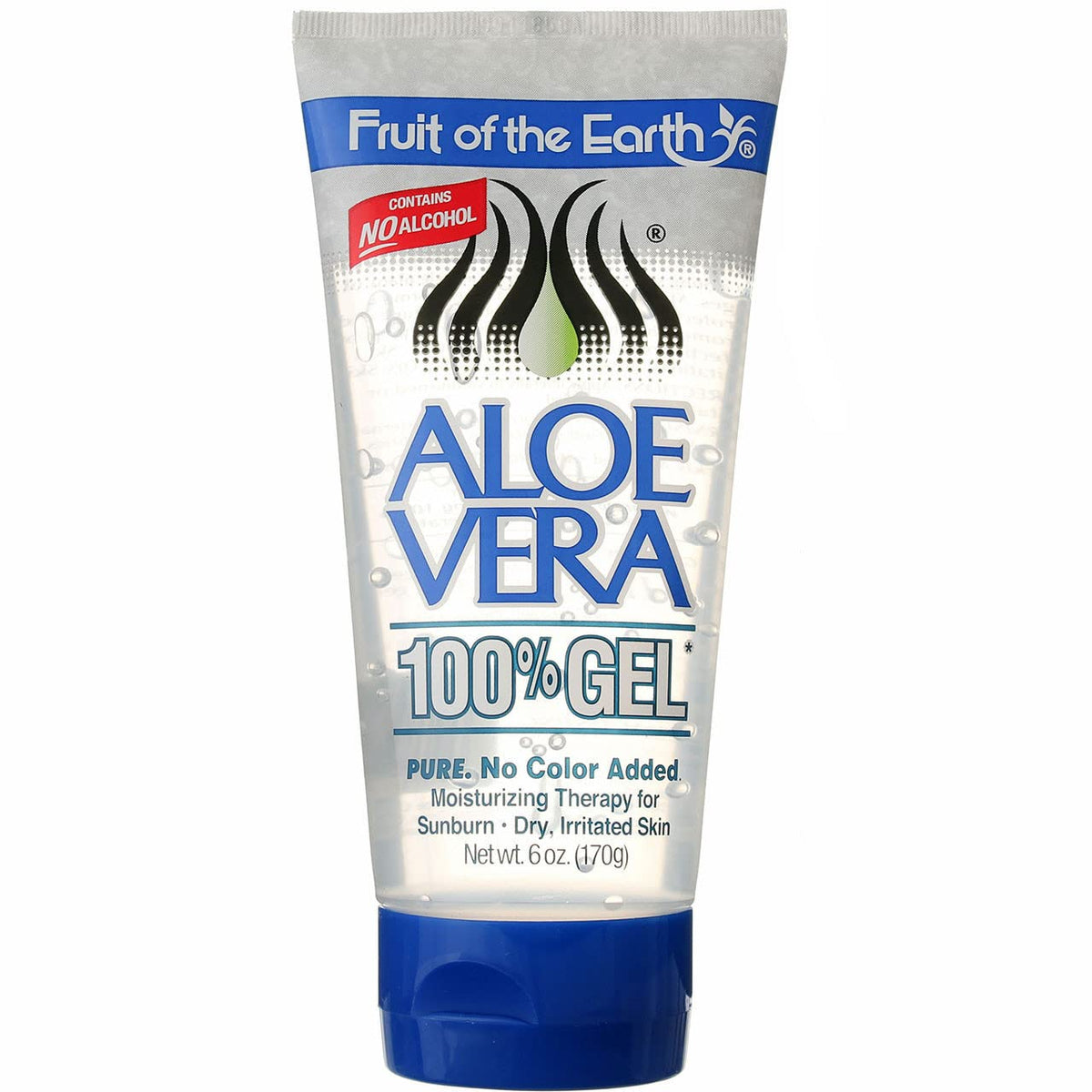Fruit of the Earth Aloe Vera gel en tubo, alivio refrescante para la piel.