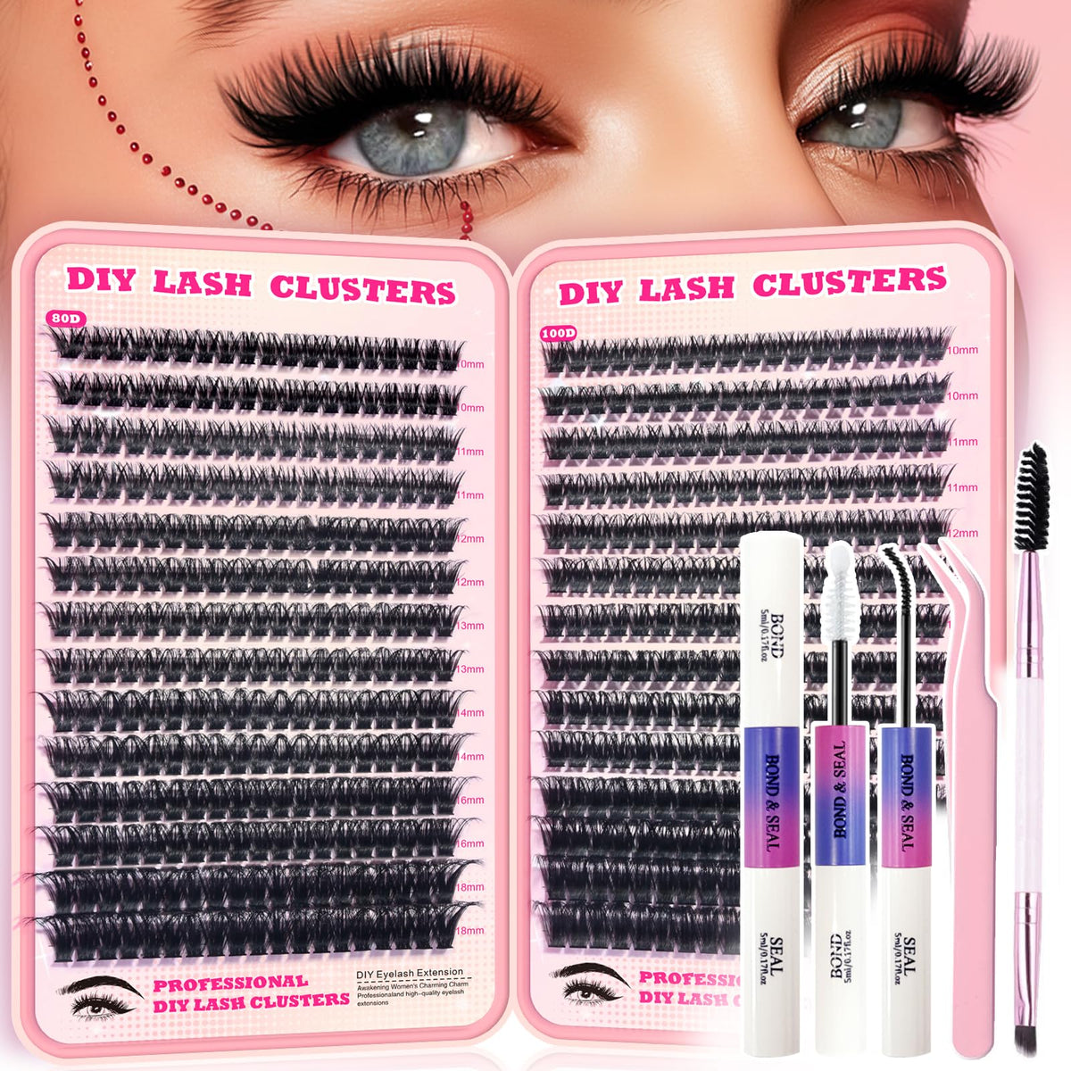 FTBZCF Pestañas clusters manga 80D-100D para volumen suave y natural.
