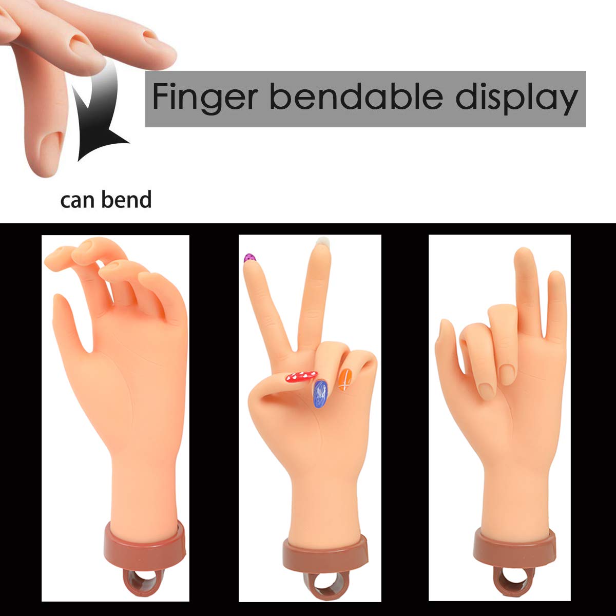 FU SHEN mano de práctica con dedos flexibles permite posturas realistas para uñas.