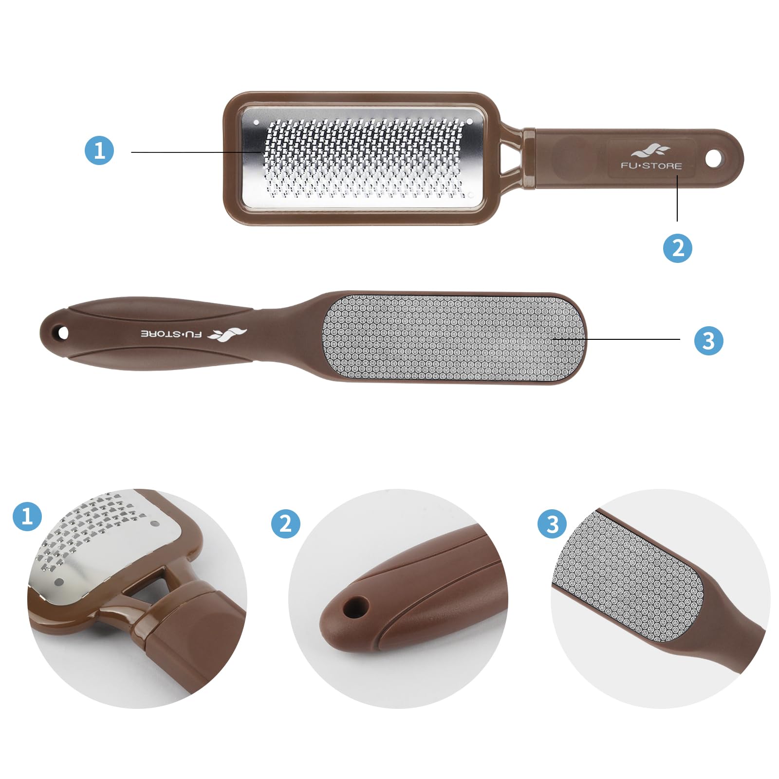 Fu Store: rasp-pie de acero inoxidable, doble cara para piel áspera