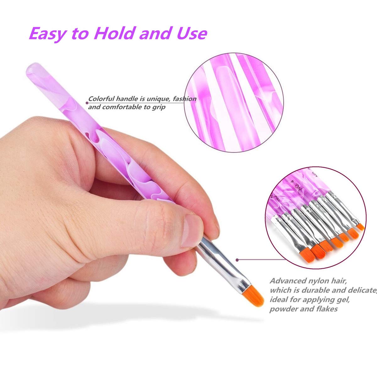 Pinceles FULINJOY para uñas: mango plástico ligero y manejo cómodo.
