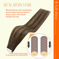 Full Shine extensiones cinta invisible pelo humano real 18 pulgadas