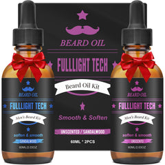 FullLight Tech, aceite para barba con fragancia de sándalo en frasco doble para suavidad y brillo.
