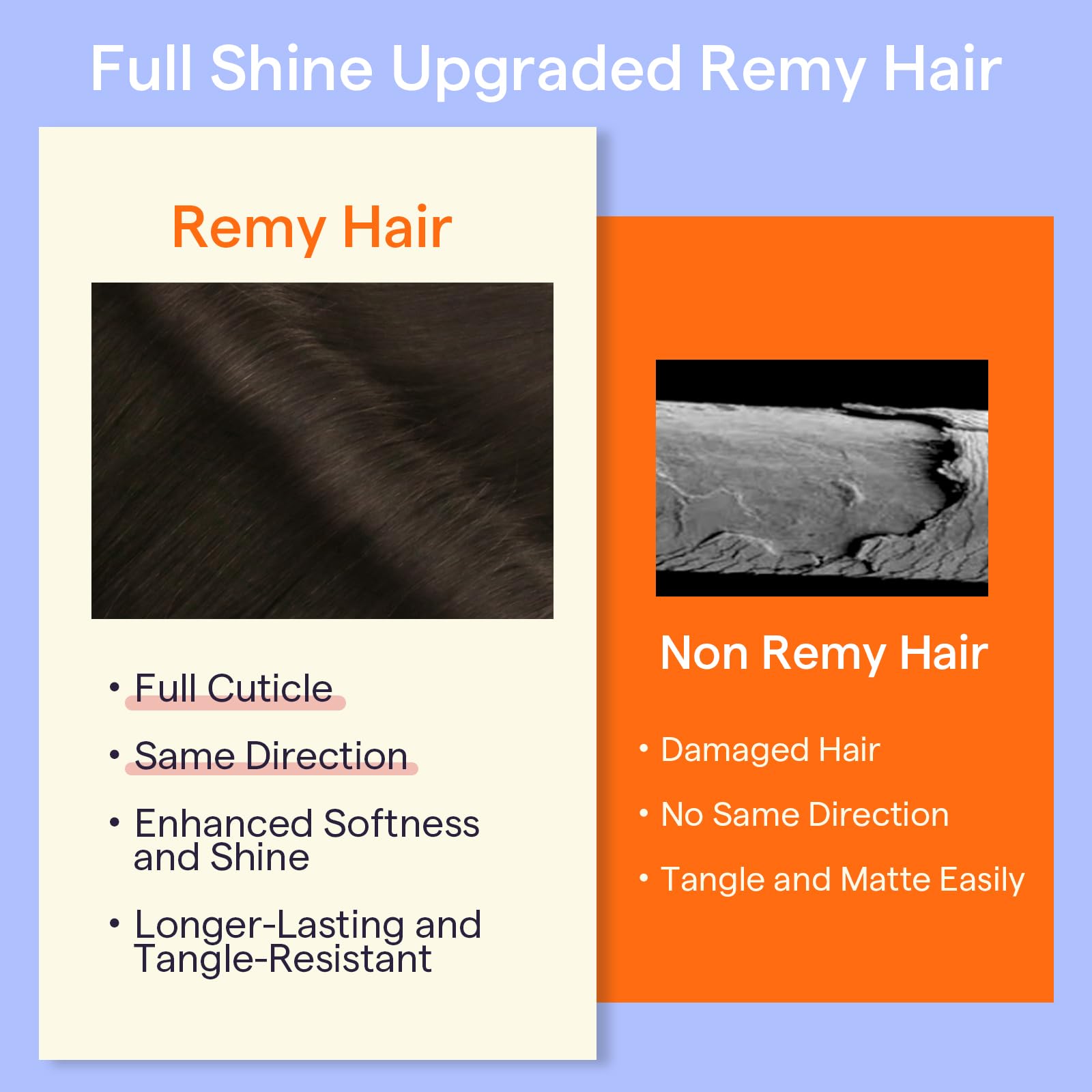 Extensiones Remy con cabello alineado para menos enredos