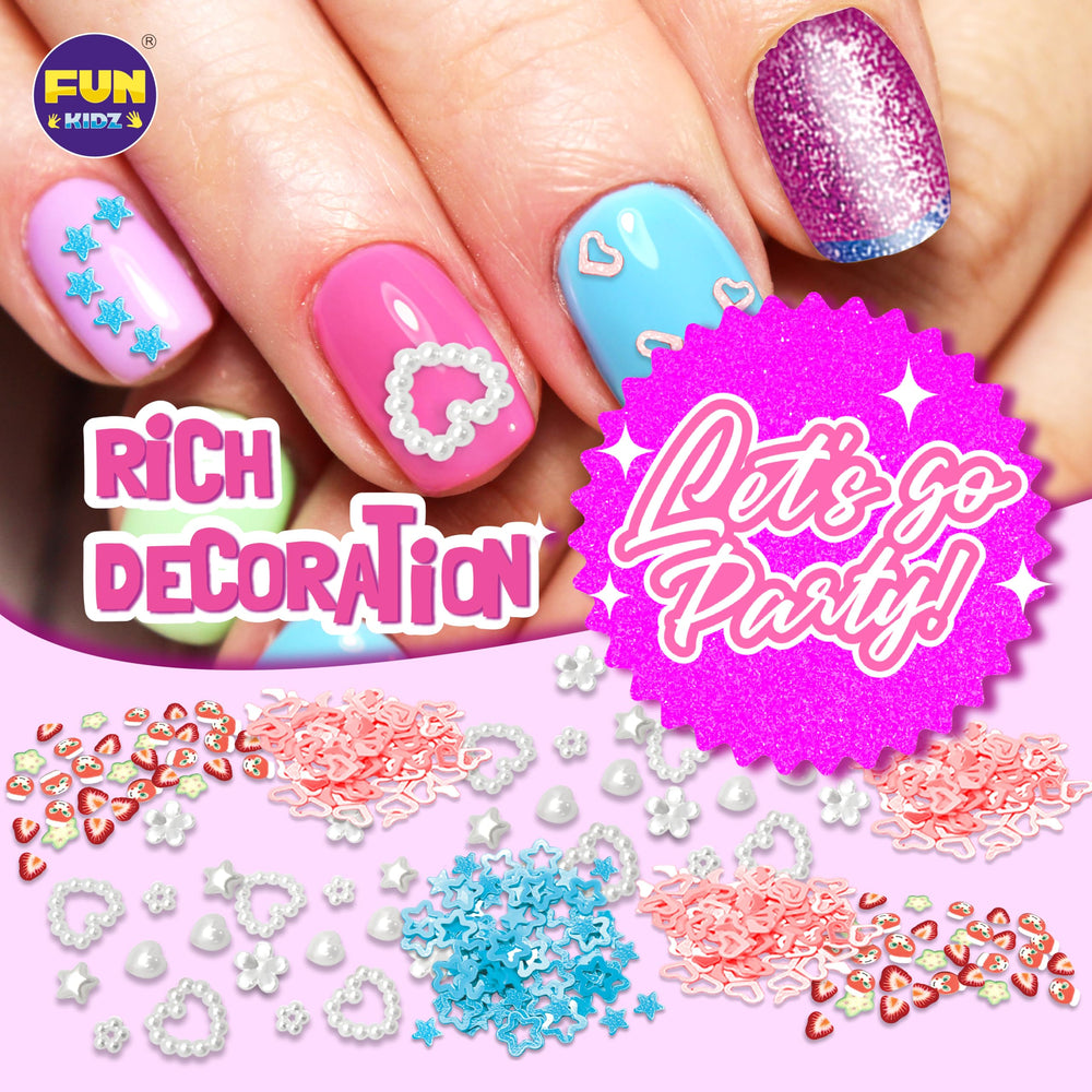 FUN KIDZ gemas-brillantes: toque glam para uñas rápidas y divertidas.