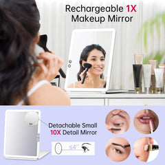 FUNTOUCH espejo aumento 10x desmontable, zoom preciso para cejas y detalles.