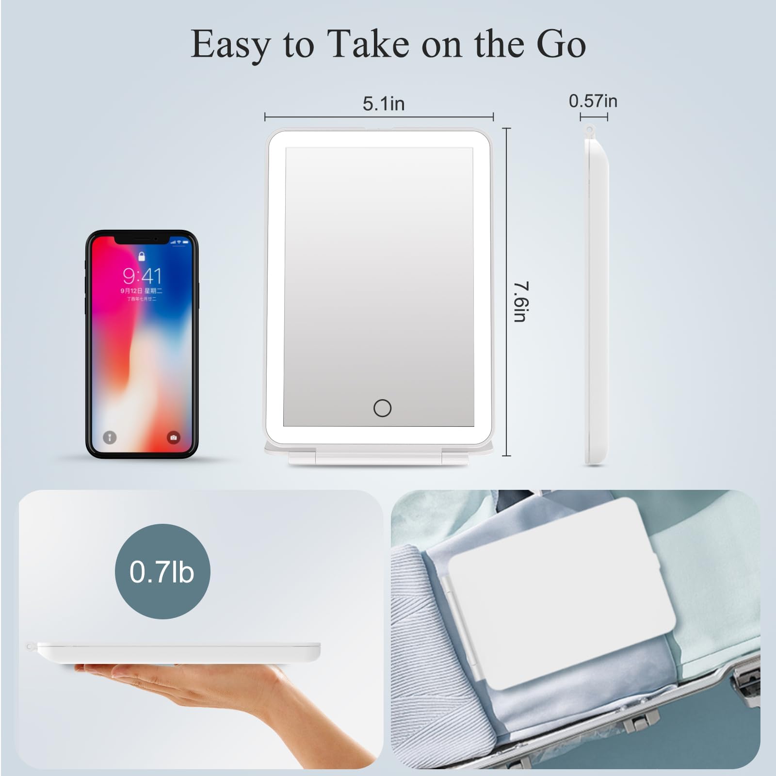 FUNTOUCH espejo de mesa plegable con iluminación para viajes