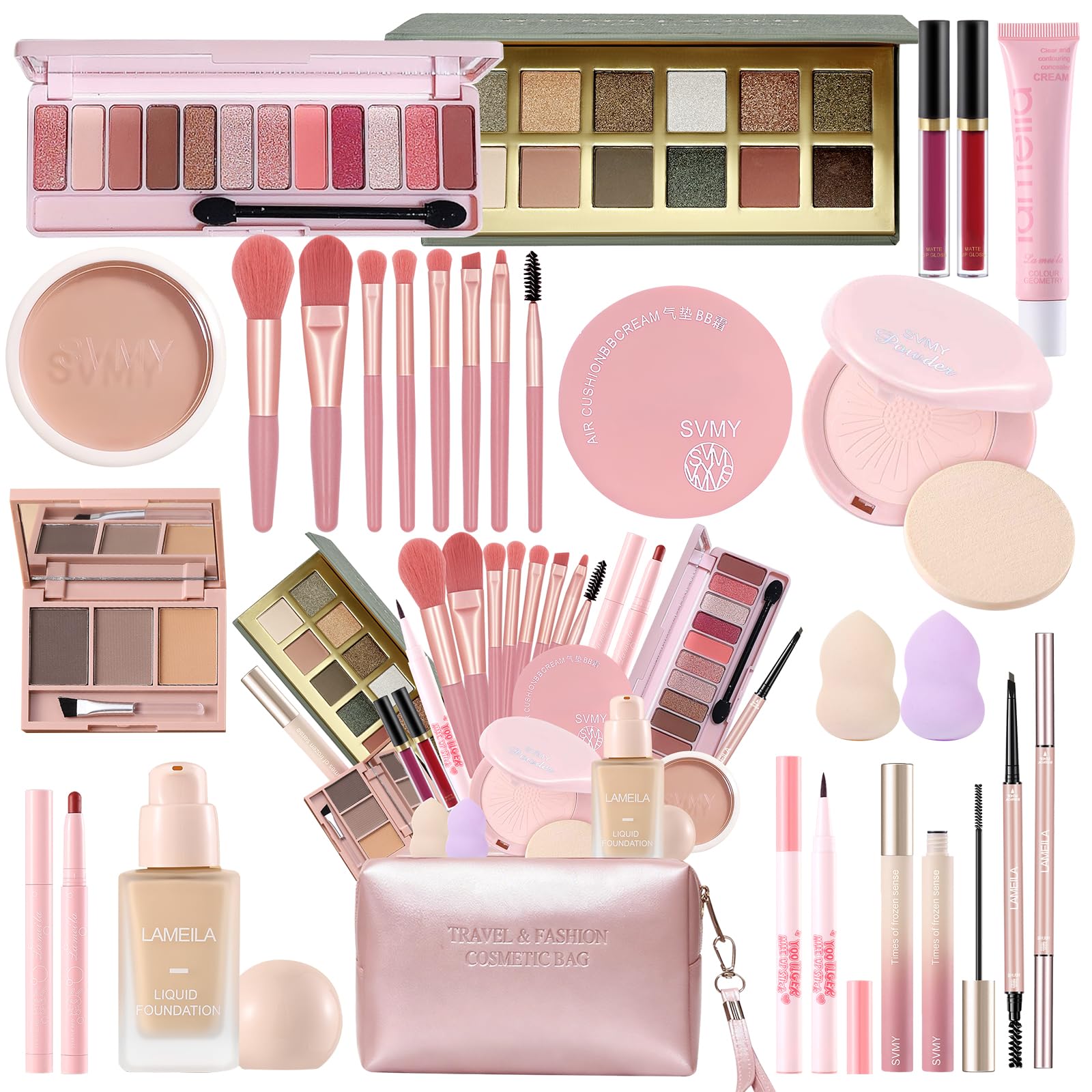 Fynqwor coffret-maquillage 25pieces, tout-en-un pratique pour débutants et voyages.